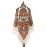 PAVLOVO POSAD RUSSIAN SHAWL 146x146 cm 57x57" 100% Wool Scarf Wrap Silk Fringe 1727-0