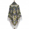 PAVLOVO POSAD RUSSIAN SHAWL 146x146 cm 57x57" 100% Wool Scarf Wrap Silk Fringe 1868-2