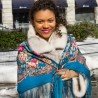 PAVLOVO POSAD RUSSIAN SHAWL 125x125 cm 49x49" 100% Wool Scarf Wrap Silk Fringe 982-12