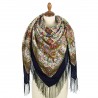 PAVLOVO POSAD RUSSIAN SHAWL 146x146 cm 57x57" 100% Wool Scarf Wrap Silk Fringe 1811-14