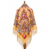 RUSSIAN PAVLOVO POSAD SHAWL 135x135cm SCARF ITALIAN 100%WOOL SILK FRINGE 1739-2