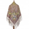 RUSSIAN PAVLOVO POSAD SHAWL 135x135cm SCARF ITALIAN 100% WOOL SILK FRINGE 1749-2