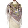 RUSSIAN PAVLOVO POSAD SHAWL 135x135cm SCARF ITALIAN 100% WOOL SILK FRINGE 1749-2