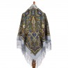 RUSSIAN PAVLOVO POSAD SHAWL 135x135cm SCARF ITALIAN 100%WOOL SILK FRINGE 1763-1