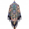 PAVLOVO POSAD RUSSIAN SHAWL 146x146 cm 57x57" 100% Wool Scarf Wrap Silk Fringe 1880-65