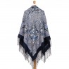 RUSSIAN PAVLOVO POSAD SHAWL 135x135cm SCARF ITALIAN 100% WOOL SILK FRINGE 1749-14