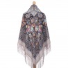 RUSSIAN PAVLOVO POSAD SHAWL 135x135cm SCARF ITALIAN 100%WOOL SILK FRINGE 1769-2