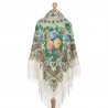 RUSSIAN PAVLOVO POSAD SHAWL 135x135cm SCARF ITALIAN 100%WOOL SILK FRINGE 1770-3