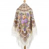 RUSSIAN PAVLOVO POSAD SHAWL 135x135cm SCARF ITALIAN 100%WOOL SILK FRINGE 1770-4