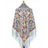 RUSSIAN PAVLOVO POSAD SHAWL 135x135cm SCARF ITALIAN 100% WOOL SILK FRINGE 1891-1