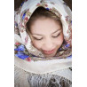 PAVLOVO POSAD RUSSIAN SHAWL 89x89 cm 35x35 inches 100% Wool Scarf Silk Fringe Wrap 1345-4
