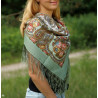 PAVLOVO POSAD RUSSIAN SHAWL 89x89 cm 35x35 inches 100% Wool Scarf Silk Fringe Wrap 1549-3