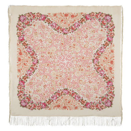 RUSSIAN PAVLOVO POSAD 100% SILK RUSSIAN SHAWL SCARF WRAP SUMMER 130x130 cm 1630-0