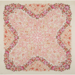 RUSSIAN PAVLOVO POSAD 100% SILK RUSSIAN SHAWL SCARF WRAP SUMMER 130x130 cm 1630-0