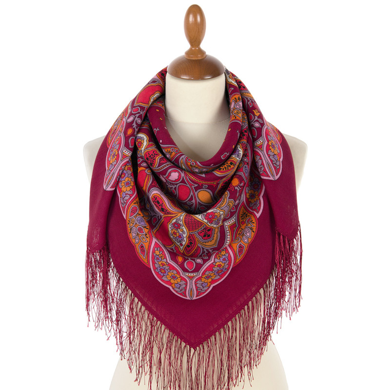 AUTHENTIC PAVLOVO POSAD SHAWL RUSSIAN SCARF 100% WOOL KERCHIEF 89x89 cm 154-6