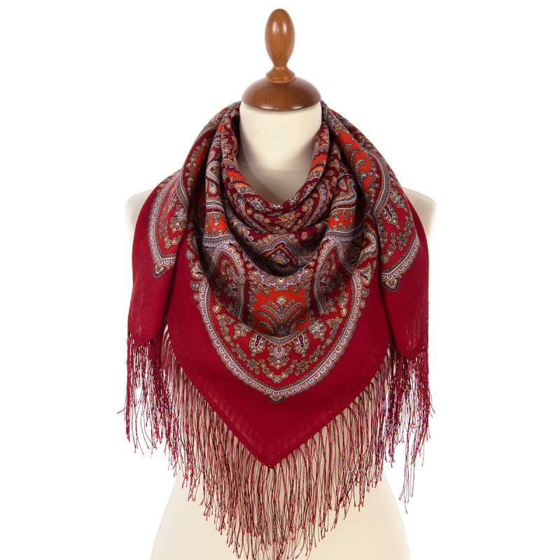 PAVLOVO POSAD SHAWL 100% WOOL WRAP RUSSIAN SCARF 89x89 cm 1908-5