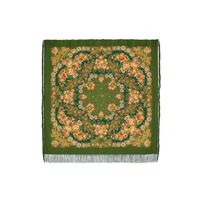 ORIGINAL PAVLOVO POSAD RUSSIAN SHAWL 146x146 cm 57x57" 100% Wool Scarf Wrap Silk Fringe 1462-10
