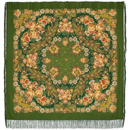 ORIGINAL PAVLOVO POSAD RUSSIAN SHAWL 146x146 cm 57x57" 100% Wool Scarf Wrap Silk Fringe 1462-10