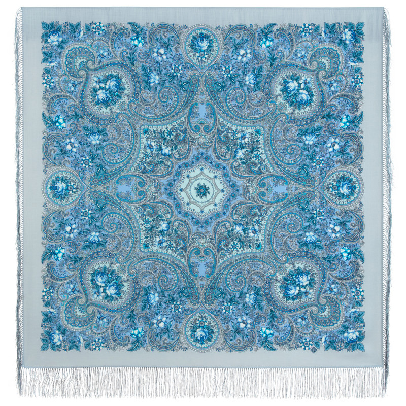 PAVLOVO POSAD RUSSIAN SHAWL 125x125 cm Pavlovoposadskiy Platok 49x49" 100% Wool Scarf Wrap Silk Fringe 1959-1 Enchanted Forest