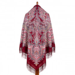 PAVLOVO POSAD RUSSIAN SHAWL 146x146 cm 57x57" 100% Wool Women's Scarf Wrap Silk Fringe 1916-6