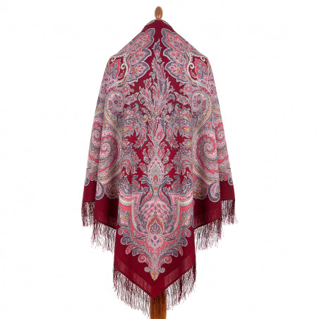 PAVLOVO POSAD RUSSIAN SHAWL 146x146 cm 57x57" 100% Wool Women's Scarf Wrap Silk Fringe 1916-6