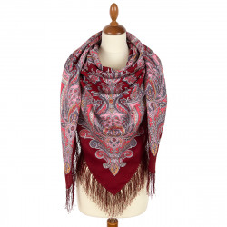 PAVLOVO POSAD RUSSIAN SHAWL 146x146 cm 57x57" 100% Wool Women's Scarf Wrap Silk Fringe 1916-6