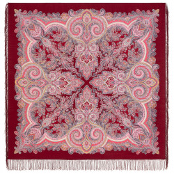 PAVLOVO POSAD RUSSIAN SHAWL 146x146 cm 57x57" 100% Wool Women's Scarf Wrap Silk Fringe 1916-6