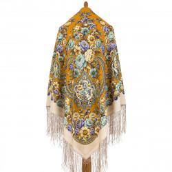 ORIGINAL PAVLOVO POSAD RUSSIAN SHAWL 148x148 cm 58x58" 100% Wool Scarf Wrap Pavlovoposadskiy platok 2061-16