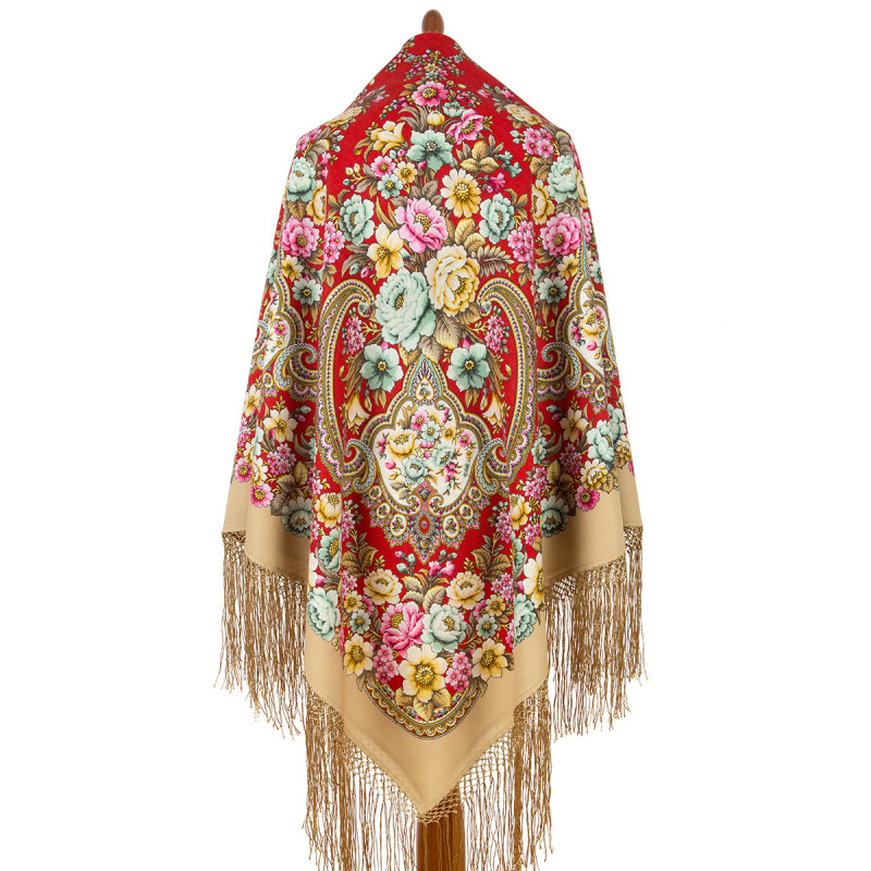 ORIGINAL PAVLOVO POSAD RUSSIAN SHAWL 148x148 cm 58x58" 100% Wool Scarf Wrap Pavlovoposadskiy platok 2061-5