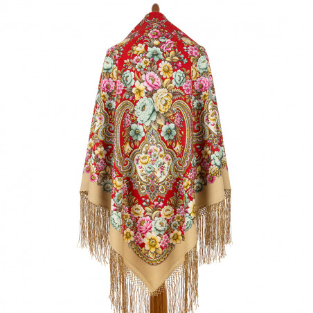 ORIGINAL PAVLOVO POSAD RUSSIAN SHAWL 148x148 cm 58x58" 100% Wool Scarf Wrap Pavlovoposadskiy platok 2061-5