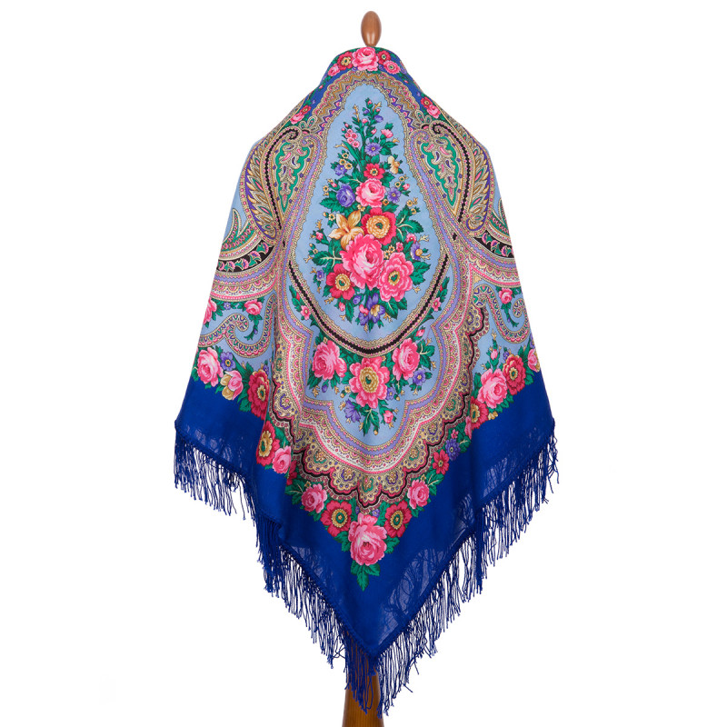 PAVLOVO POSAD RUSSIAN SHAWL 146x146 cm 57x57" 100% Wool Scarf Wrap Woolen Fringe 1289-14