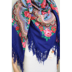 PAVLOVO POSAD RUSSIAN SHAWL 146x146 cm 57x57" 100% Wool Scarf Wrap Woolen Fringe 1289-14