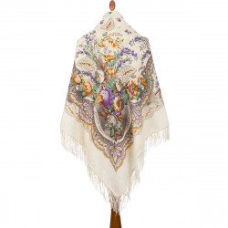 PAVLOVO POSAD RUSSIAN SHAWL 146x146 cm 57x57" 100% Wool Scarf Wrap Woolen Fringe 678-2a