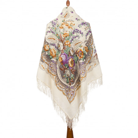 PAVLOVO POSAD RUSSIAN SHAWL 146x146 cm 57x57" 100% Wool Scarf Wrap Woolen Fringe 678-2a