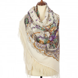 PAVLOVO POSAD RUSSIAN SHAWL 146x146 cm 57x57" 100% Wool Scarf Wrap Woolen Fringe 678-2a