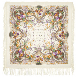 PAVLOVO POSAD RUSSIAN SHAWL 146x146 cm 57x57" 100% Wool Scarf Wrap Woolen Fringe 678-2a