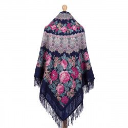 PAVLOVO POSAD RUSSIAN SHAWL 146x146 cm 57x57" 100% Wool Scarf Wrap Woolen Fringe 353-15