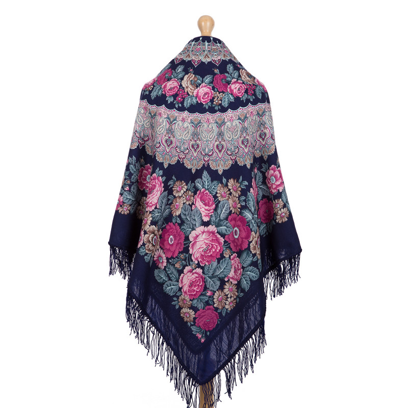 PAVLOVO POSAD RUSSIAN SHAWL 146x146 cm 57x57" 100% Wool Scarf Wrap Woolen Fringe 353-15