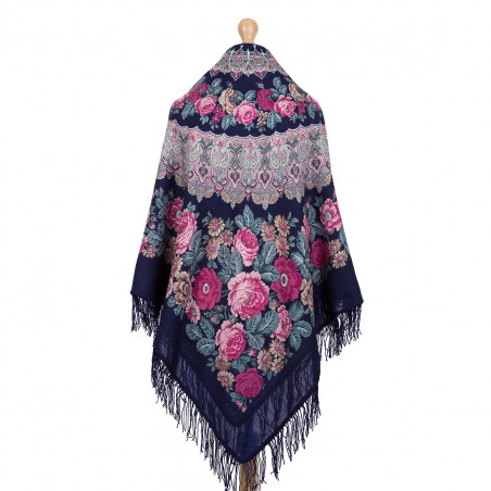 PAVLOVO POSAD RUSSIAN SHAWL 146x146 cm 57x57" 100% Wool Scarf Wrap Woolen Fringe 353-15