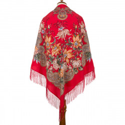 RUSSIAN PAVLOVO POSAD 100% SILK RUSSIA SHAWL SCARF WRAP SUMMER 130x130 cm 1736-5